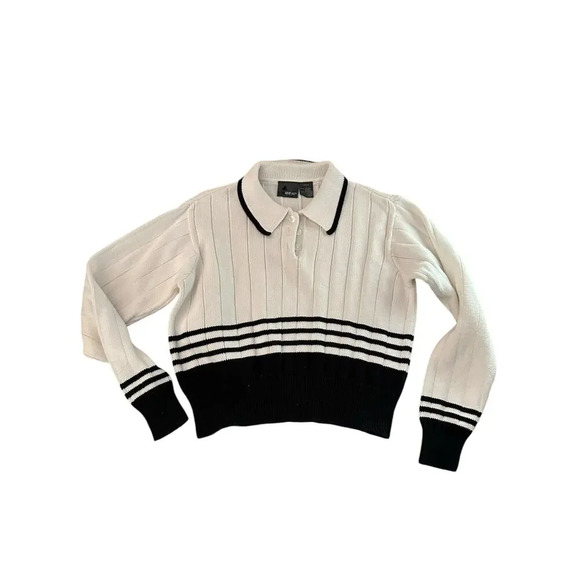 Vintage Liz Claiborne Striped Ribbed Knit Button-Up Sweater Petite P - Picture 2 of 9